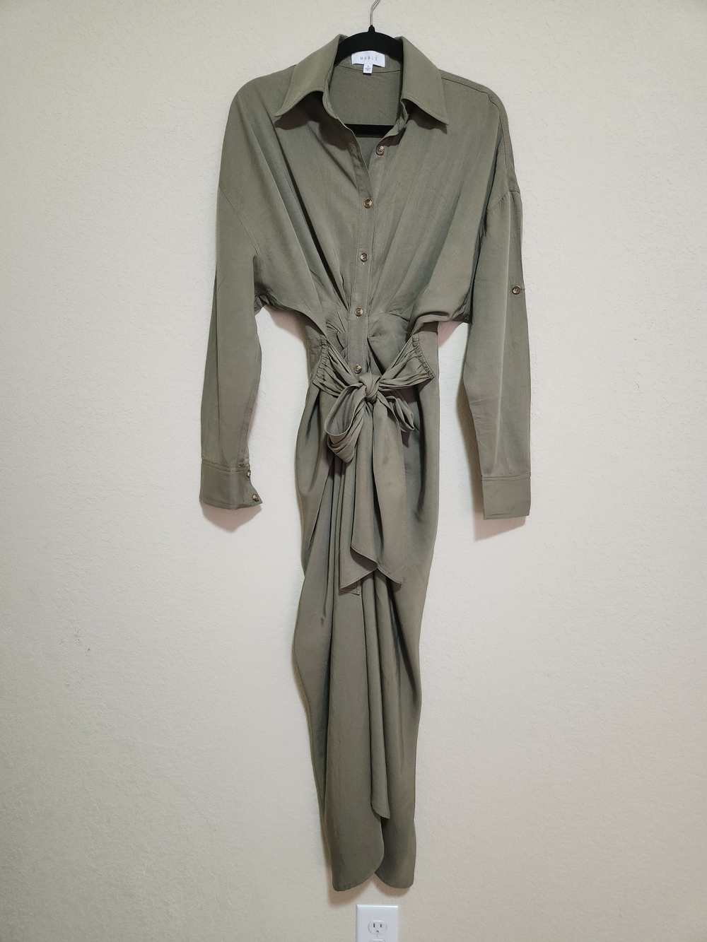 Mable Gwen Tencel Button Down Midi/Maxi Draped Dress In Olive Green Size Small - Picture 3 of 15
